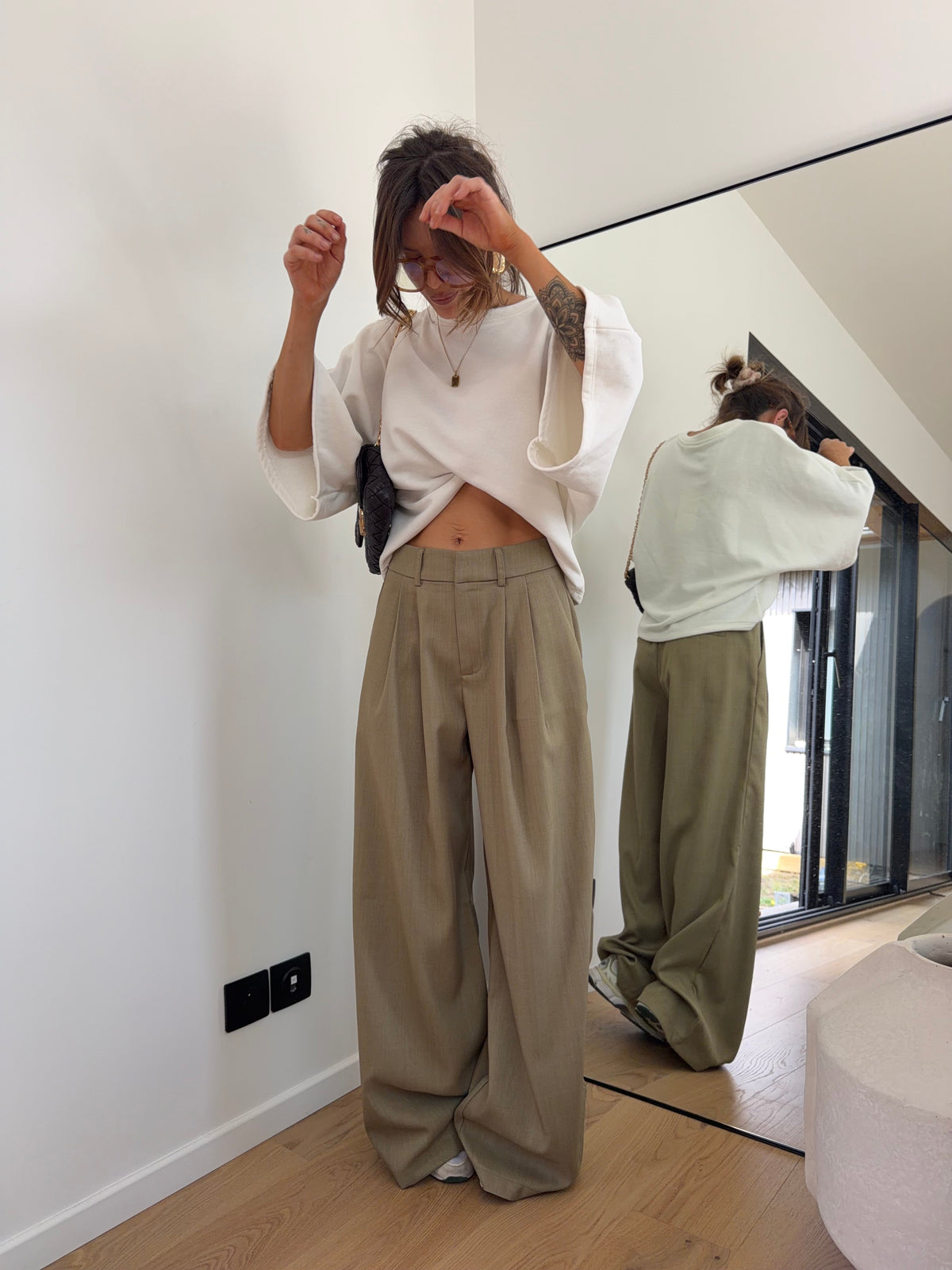 Pantalon droit à détails - olive